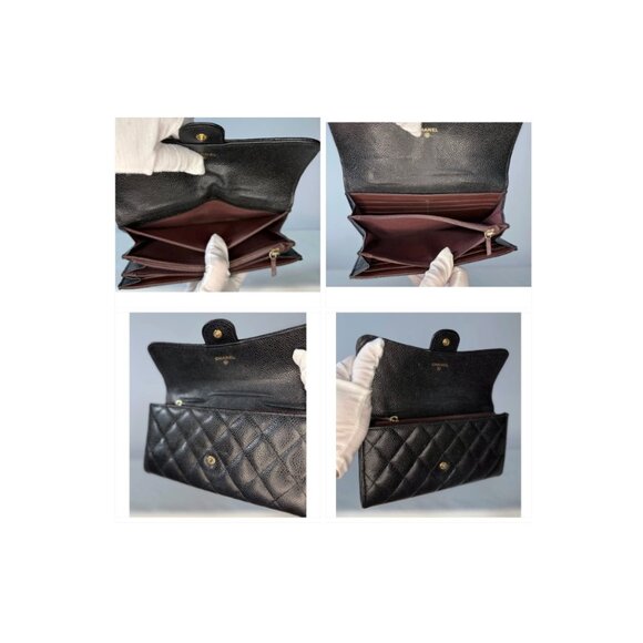SOLD TYSM Chanel Classic Quilted Caviar Long Flap Wallet Gold CC Logo - Picture 8 of 10